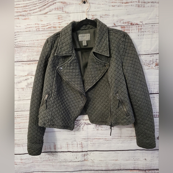 Anthropologie Marrakech Gray/ Black M Quilted Moto Jacket - Picture 3 of 7